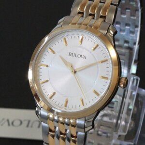 Bulova Ladies Classic Quartz Watch Two Tone Finish Raised Indices Bracelet 32mm
